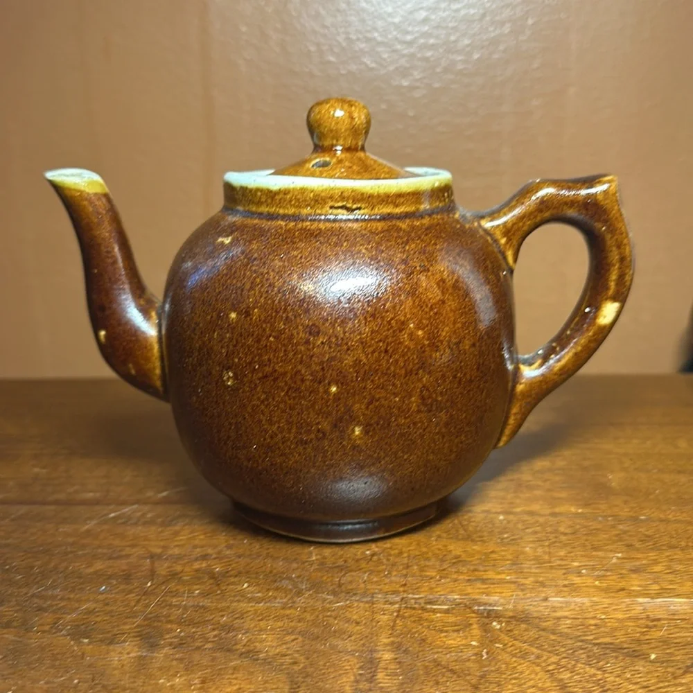 Antique Star Stoneware  Pottery Teapot Brown Ohio